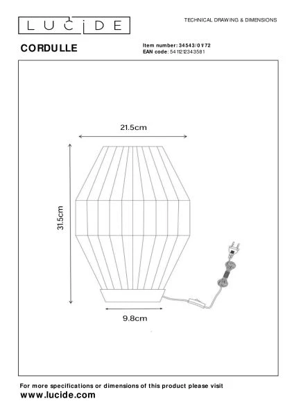 Lucide CORDULLE - Lampe de table Intérieur/Extérieur - 1xE27 - Naturel - TECHNISCH